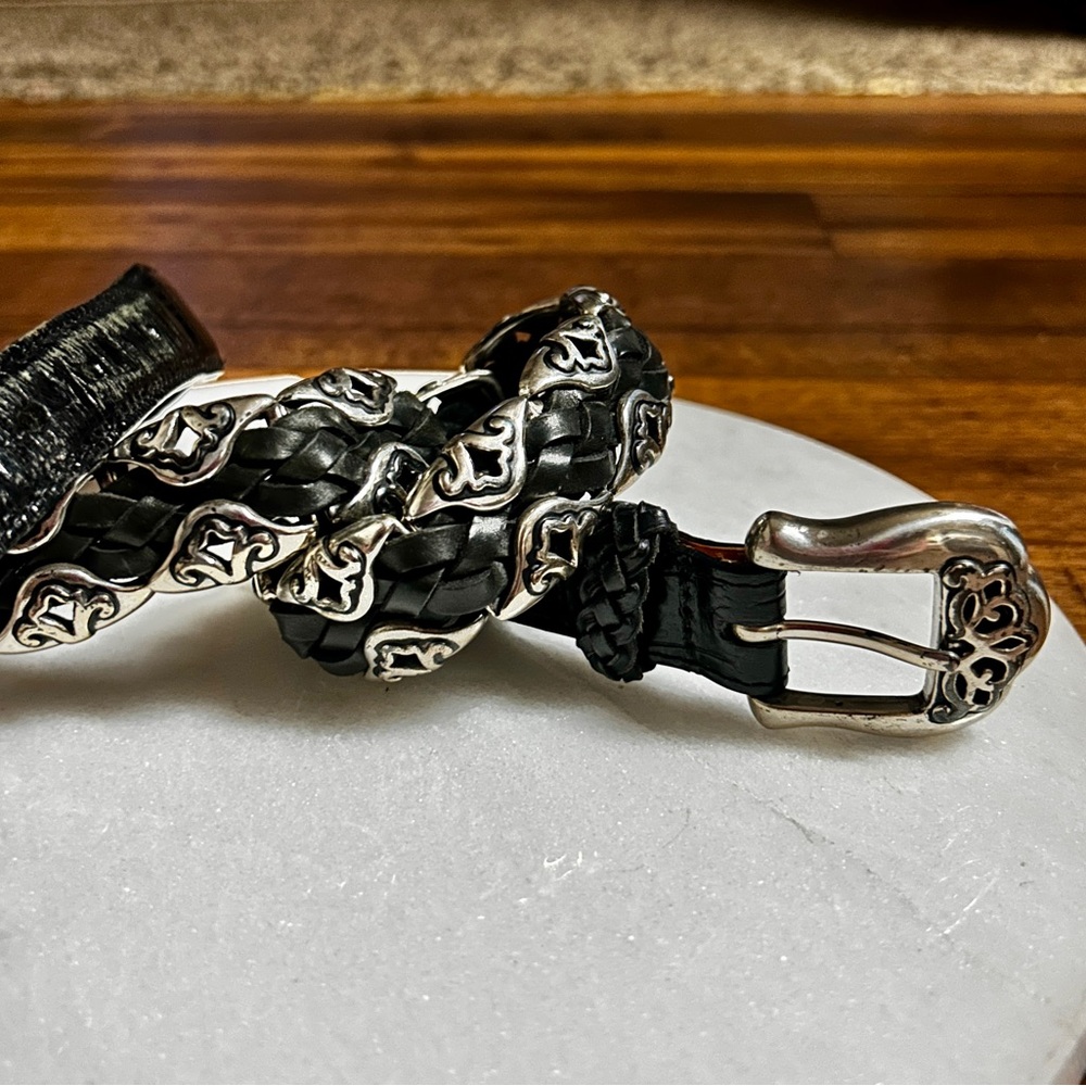 Brighton ~ Vintage ~ Women’s Small ~Black Leather Braided W/Silver Conchos Belt - Picture 4 of 16